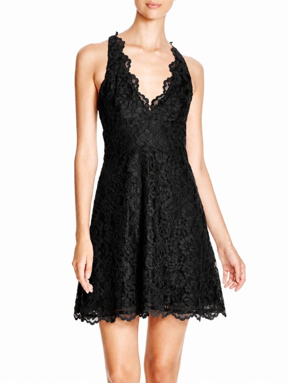 Nicole Miller Black Lace Halter Fit & Flare Dress Size 4